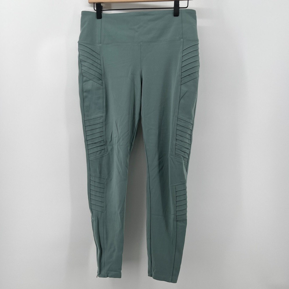 Athleta Women L Delancey Moto Tight Legging Sage Green Stretch High Rise Pockets
